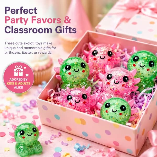 2 st Axolotl Squishy Stressboll, glittrig långsamt stigande klämleksak för barn