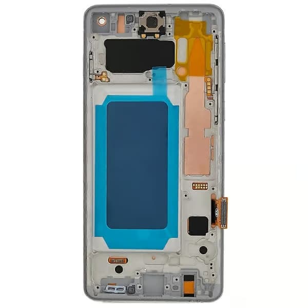 LCD-skärm och digitaliseringsenhet med ram för Samsung Galaxy S10 G973, klass C, reservdel Silver Silver