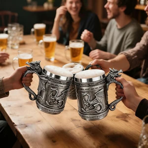 Middelaldersk drage-ølkrus, gotisk viking-tankard 470 ml
