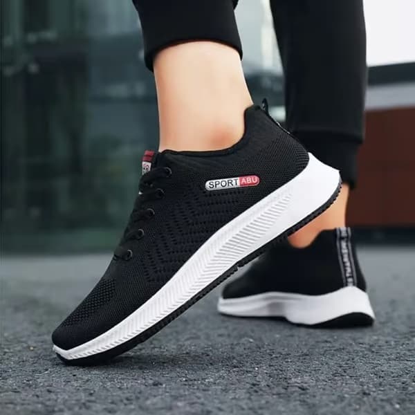 Ventilerande vävda sneakers för män sportskor Black 41