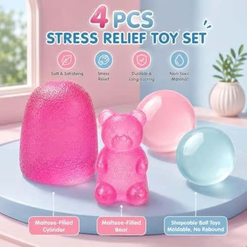 4 st Taba Squishies Fidget-leksaker, stressbollar för barn och vuxna 3pink&bule
