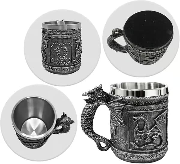 Middelaldersk drage-ølkrus, gotisk viking-tankard 470 ml