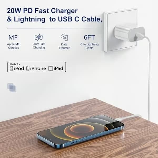 2-pak iPhone-oplader Hurtigoplader-adapter + 2 m kabel 20 W Lightning Hvid 2-pak iPhone (NT) 2-pack Lightning