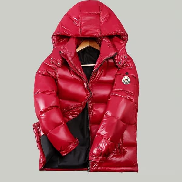 Vinterjakke for herrer med blank finish, ståkrage og hette (utmerket varme) S red