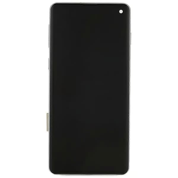 LCD-skärm och digitaliseringsenhet med ram för Samsung Galaxy S10 G973, klass C, reservdel Silver Silver