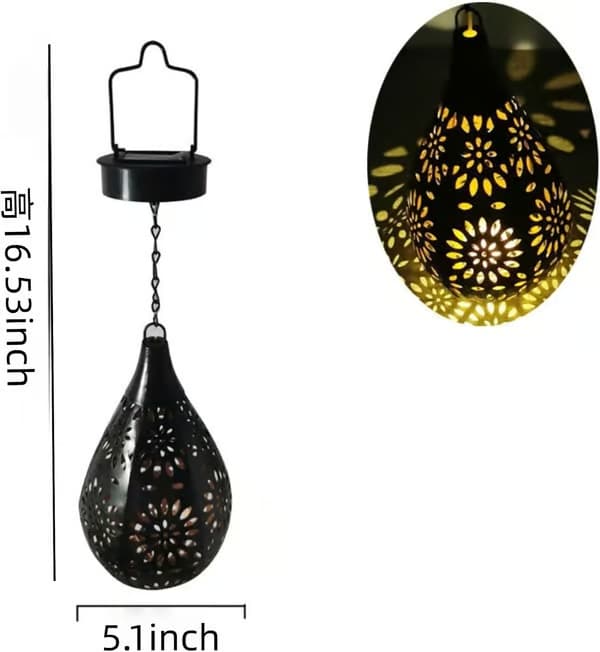 Utendørs hengende solcellelampe hage-lykt LED blomstermønster solcellelampe vanntette solcellepaneler