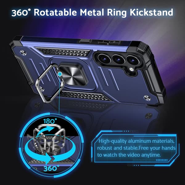 Fodral för Samsung Galaxy S26 Plus, militärklassat stötsäkert, 360° roterbar metallring, stativ, blått 2-Blue Galaxy S26 Plus