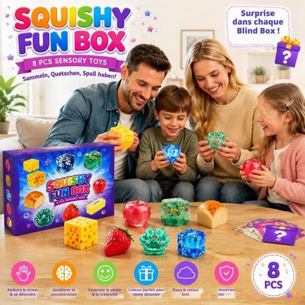 8-dele Squishy Sæt, Sensorisk Anti-Stress Legetøj, Squishy Fidget Klemmelegetøj, Afslapningslegetøj Gaveæske til Kontoret