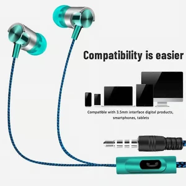 In-ear flätade trådbundna hörlurar 3,5 mm universella in-ear-hörlurar med flätad sladd silver