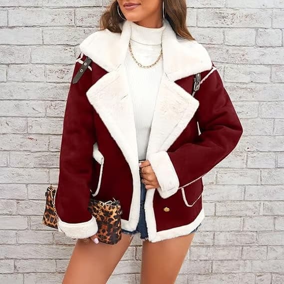 Vinterjacka för dam, fleece, varm, termisk, passform för inomhusbruk, sportjackor, vinterjacka red M