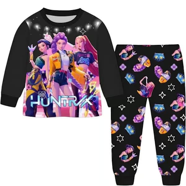 K-Pop Demon Hunters Långärmad Pyjamas för barn, sött tecknat tryck, barnkläder för sömn och vardagsbruk Light Blue 130cm