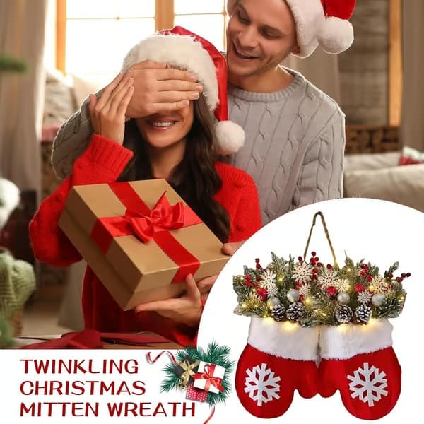 Julkrans med julstrumpa i sammet med LED - Hängande dekoration Style 1