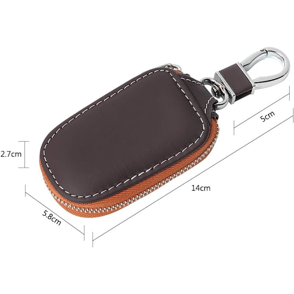 Äkta läder bilnyckel fodral, fjärrkontroll bilnyckel fodral äkta läder påse för män dragkedja bilnyckel fodral (brun)