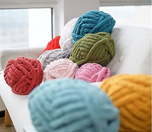 Tykt Strikket Chenillegarn til Håndlavede Tæpper, Supersoft Stort Jumbo Tæppegarn Olive Green