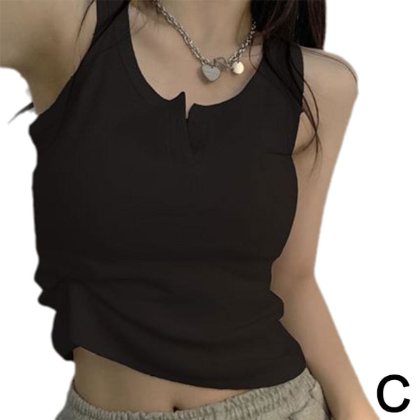Sexigt linne för kvinnor solid ärmlös ribbad stickad västtopp gray XL