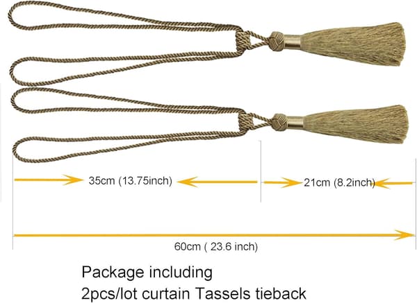 Gardinknapper Håndlavede reb Tassel Tie Backs Par Liner Tiebacks til hjem dekorative gardiner Sæt af 4 (guld, 4)