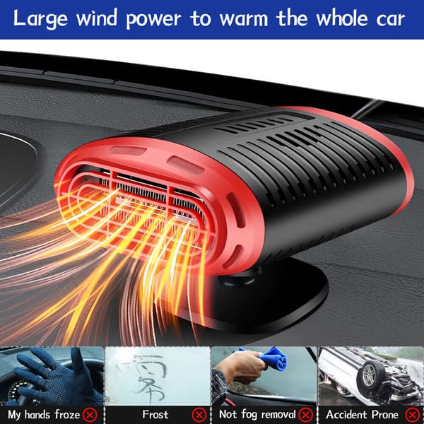 150W Elbilsvarmer DC 12V Varmeblæser Afdugter Defroster Bærbar Red