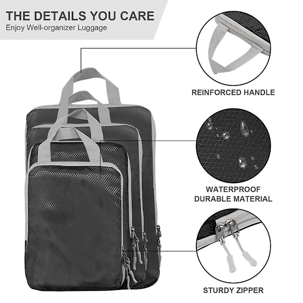 Kompressionsförpackningskuber, 4 set ultralätta förpackningskuber för handbagage, reseförpackning för S