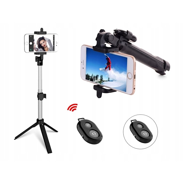 Selfiestick / tripod mobilstativ med bluetooth fjärrkontroll Black Svart