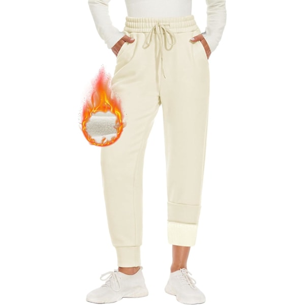 Varma damjoggingbyxor, fodrade med 2 fickor, dragsko, vinterfleece hög midja, långa sportleggings, träningsbyxor, fritidsbyxor, S beige qd beige beige XL