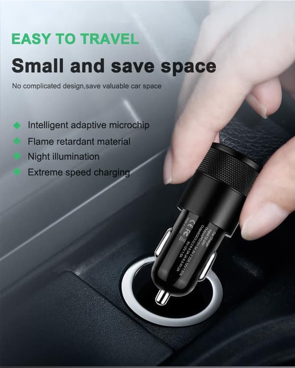 38W dobbelt biloplader 20W USB-C & 18W USB-A QC3.0 Sort M Black m