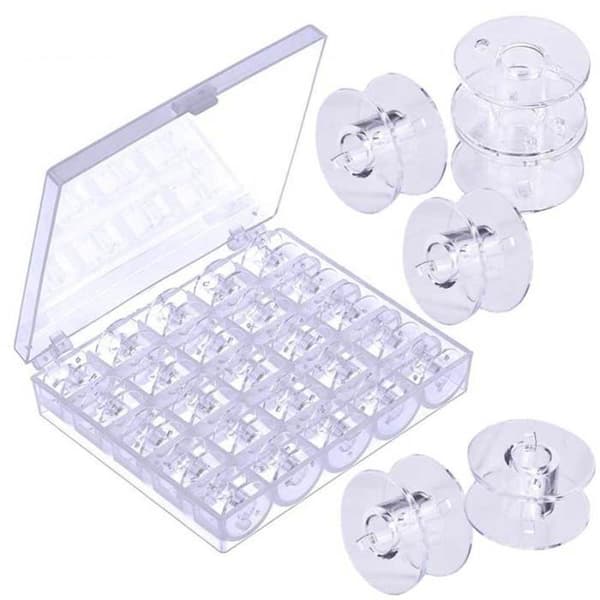 25 stk Spoler til symaskin med oppbevaringsboks Transparent Transparent