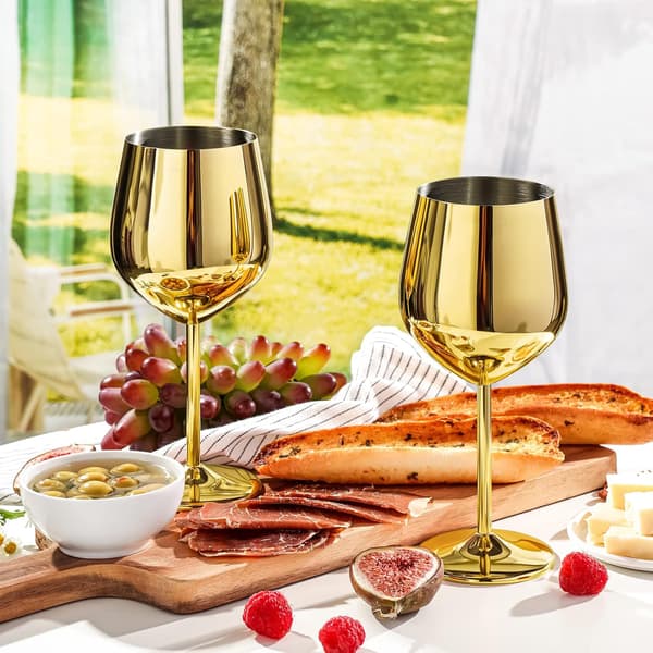 Sett med 4 gullvinglass, 540ml/18oz Uknuselige gullvinglass, vinglass i rustfritt stål, utsøkt og unikt