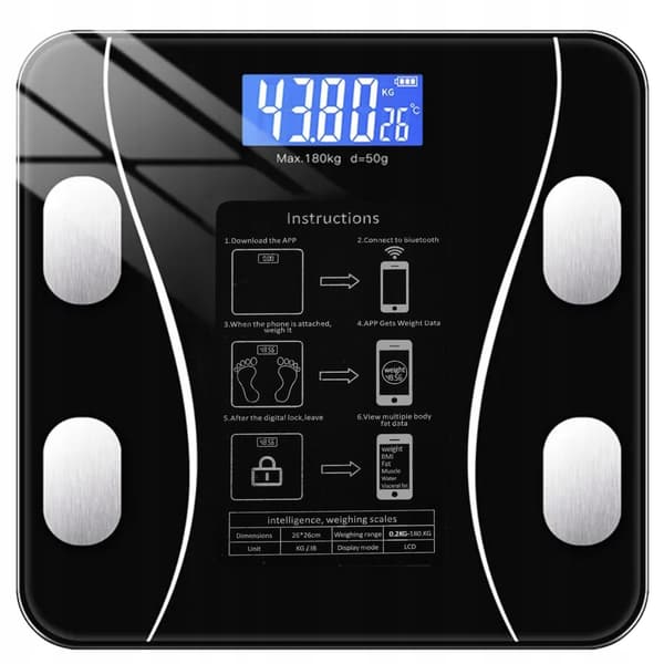 Älykäs henkilövaaka Bluetoothilla – Mittaa jopa 180 kg Black Svart