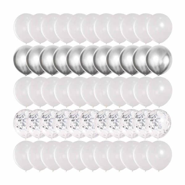 50 kpl Ilmapalloja Valkoinen Hopea Metallinhohtoiset Konfetti-ilmapallot silver