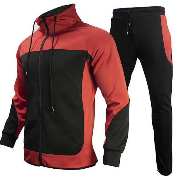 Atletisk träningsoverall med luva för män, långärmad red qd red red XL