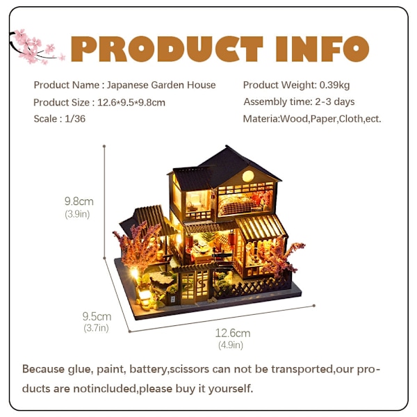 Cutebee DIY Dollhouse 1/36 skala miniatyr dockskåp Japansk trädgårdsbyggsats Leksaker för barn Födelsedagspresenter QT37