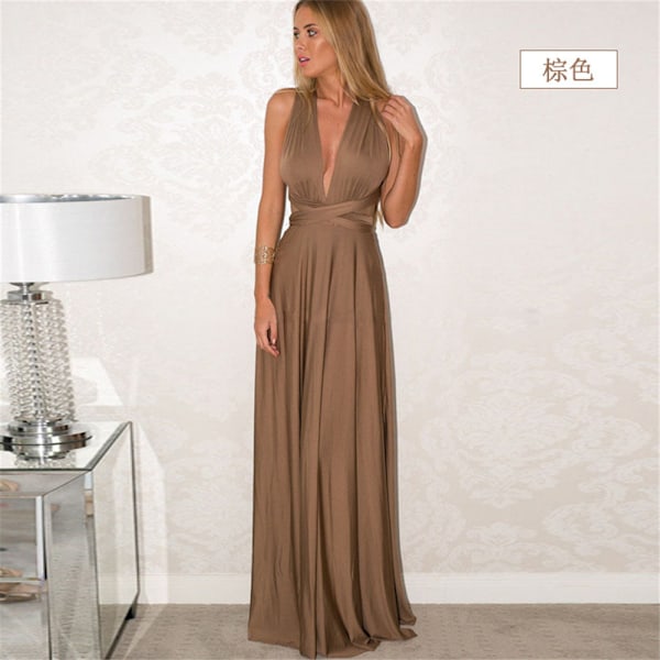 Flera slitage-rep Cross Backless exig Bandage One-Piece Klänning Lång Klänning Brown Brown S