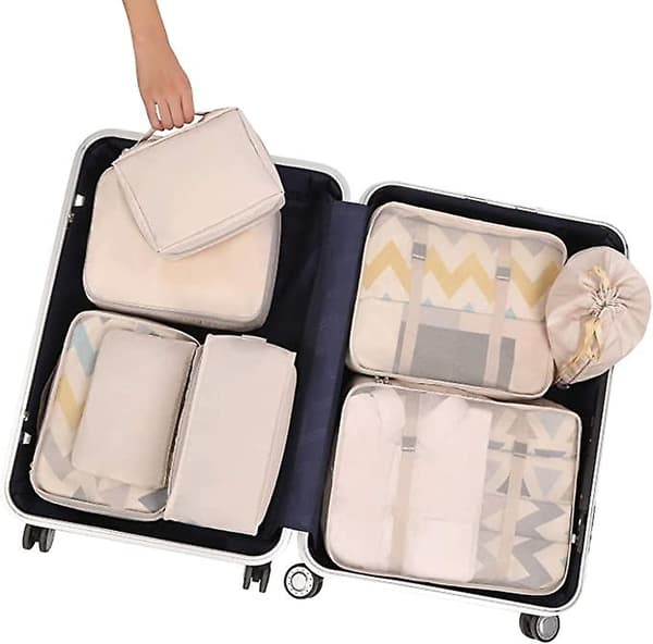 9 set packningskuber Bagagepackningsorganisatorer för resetillbehör beige