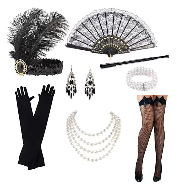 Fest med Pearl halsband Rök polhandske set Retro klänning.