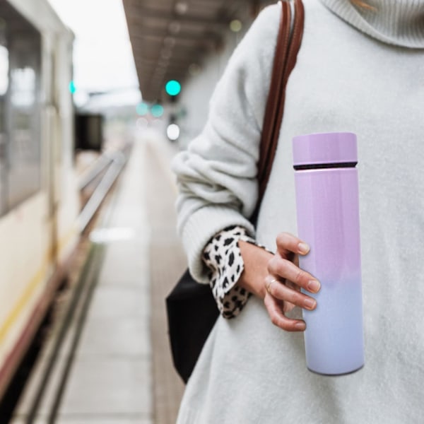 Isolerad vattenflaska Kaffe Te Resemugg Termos Vattenflaska med temperaturdisplay 500mL/16,9 Fl.oz - Håller sig varm eller kall i 12 timmar (rosa)
