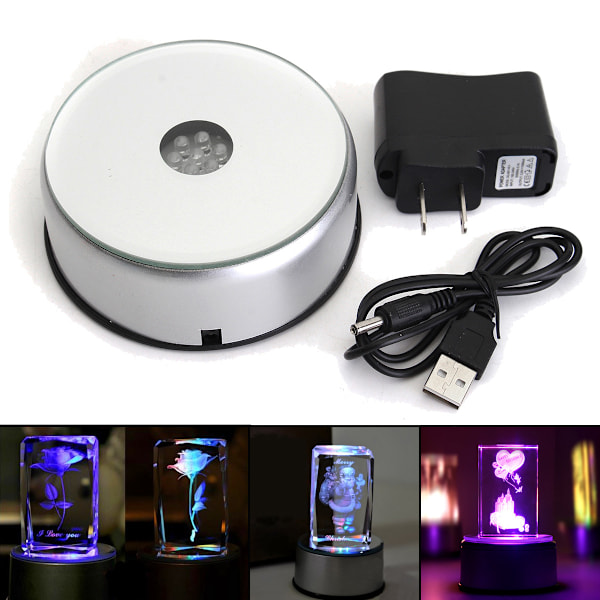 Ljusfot för Kristallkonst, 3D Multicolor 4 LED Lampfothållare