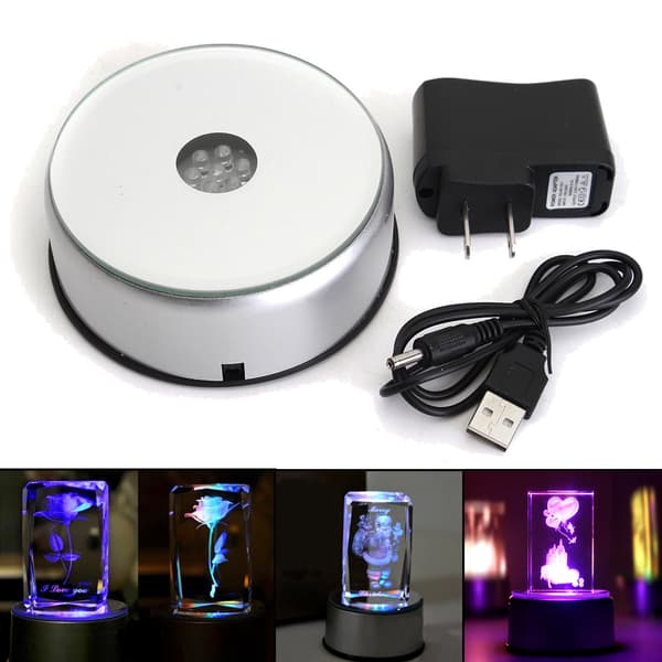 Lysfod til Krystalkunst, 3D Multicolor 4 LED Lampefodholder