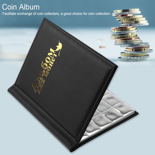 250 lommer 10 sider World Coin Opbevaringsmappe Album Penge Samlingsholder Bog Sort