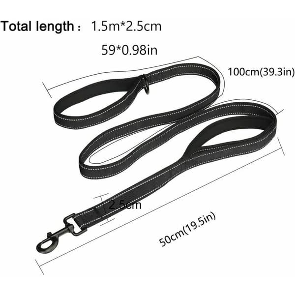 Langt Kobbel for Store Hunder, 1.5m Doble Håndtak Tykt Nylon Kobbel med 2 Polstrede Håndtak