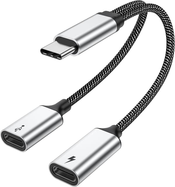 USB C-splitter med PD 60W hurtiglading og dataoverføring (støtter digitale hodetelefoner, IKKE for skjerm), USB C til USB C hunadapter