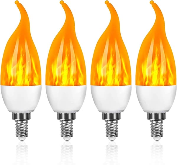 4-pakning 3W E14 LED-lampe med flammeeffekt, 3 lysmoduser, dekorativ lampe