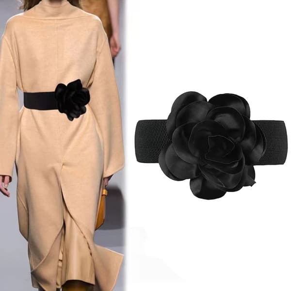 Moteblomster, bredt belte, allsidig dekorasjon, store blomster, elastisk bredt belte for kvinner, midjedekorasjon, perf