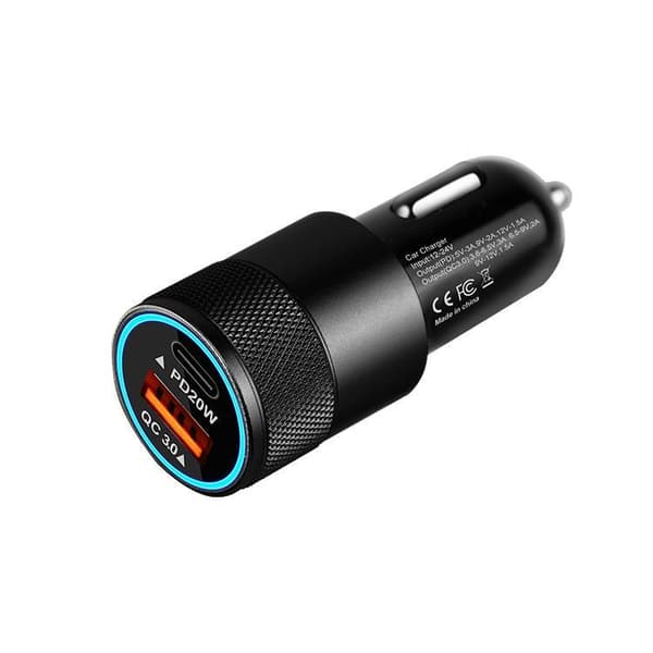 38W dubbel billaddare 20W USB-C & 18W USB-A QC3.0 Black M Black m