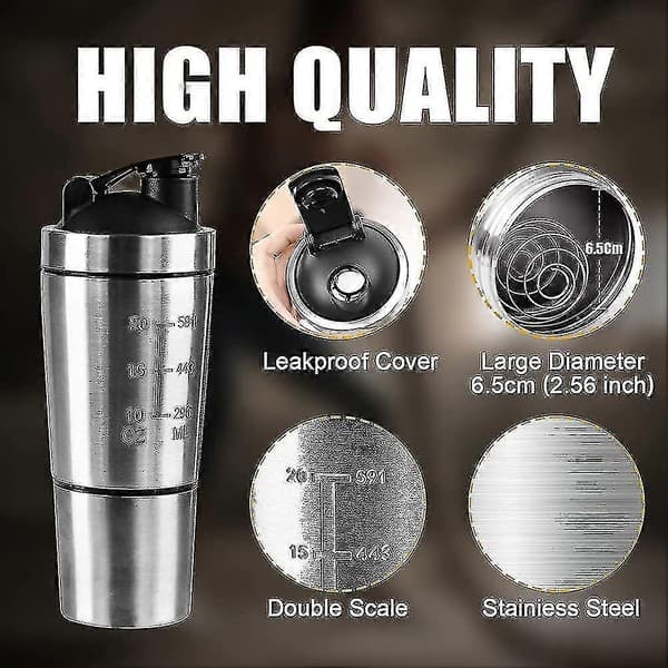 700 ml + 200 ml Rustfritt Stål Proteinshaker med Vispekule Holdbar Bevegelse