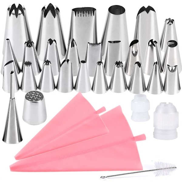 Tyllset - 27st Spritstyllar, spritspåse & koppling - Cake tool Pink Rosa