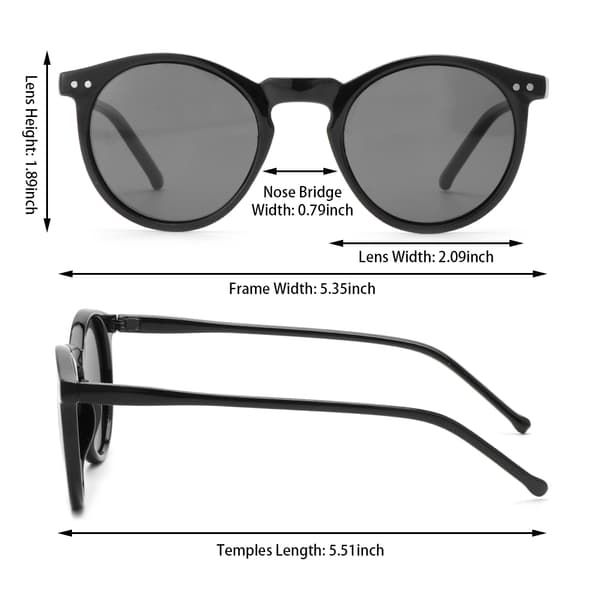 Unisex runde polariserte solbriller briller solbriller UV400 rund ramme retro Black-Black grey