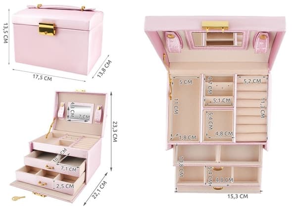 Smyckeskrin med Spegel - Låda för Smyckesförvaring Light pink Ljusrosa
