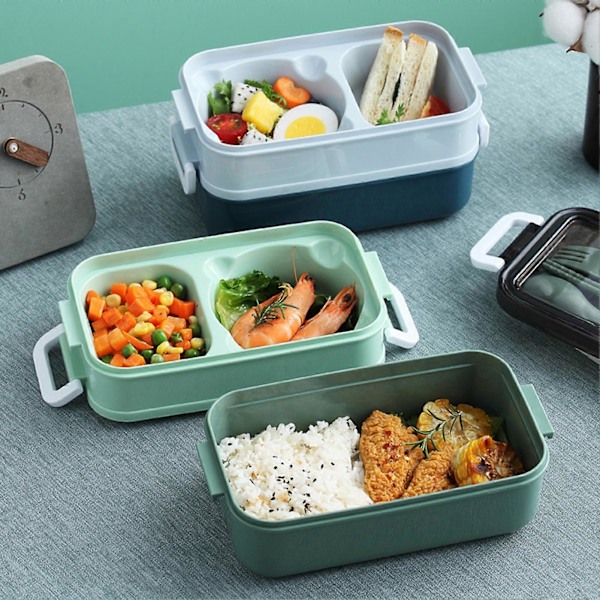 Matlåda med Bestick, Stor Kapacitet, Läcksäker, Lätt att Rengöra, Bento Matlåda för Hemma, Kontor, Skola KAESI Green