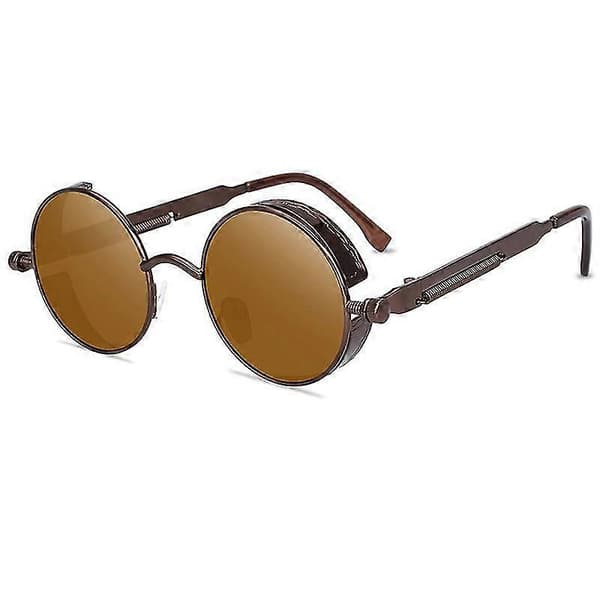 Vintage Polariserende Steampunk Runde Solbriller til Mænd, Stilfulde Db Brown Frame Brown Lenses