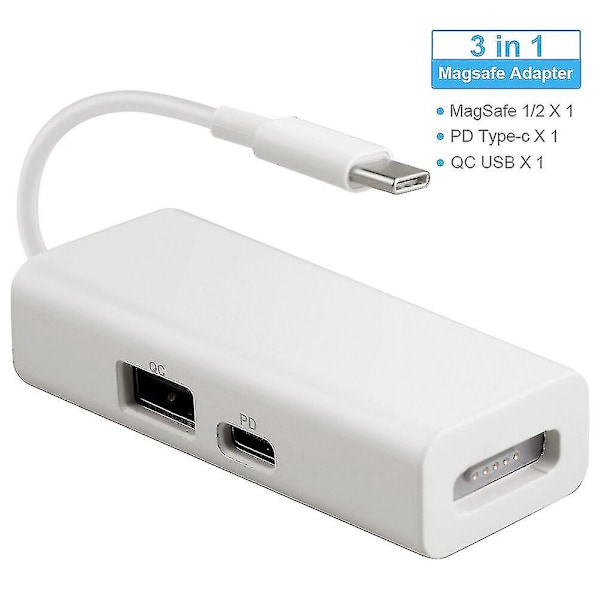 Usb-c Magsafe Adapter 3 i 1 Typ-c till Magsafe 1/2 Converter Adapter för Bärbara datorer Smartphones White